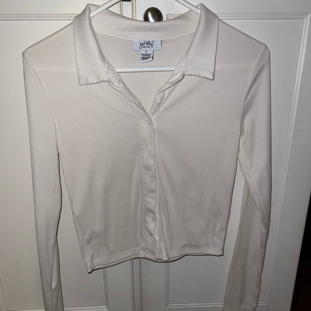Just Polly White Button Down Cardigan Women Size Small Collared